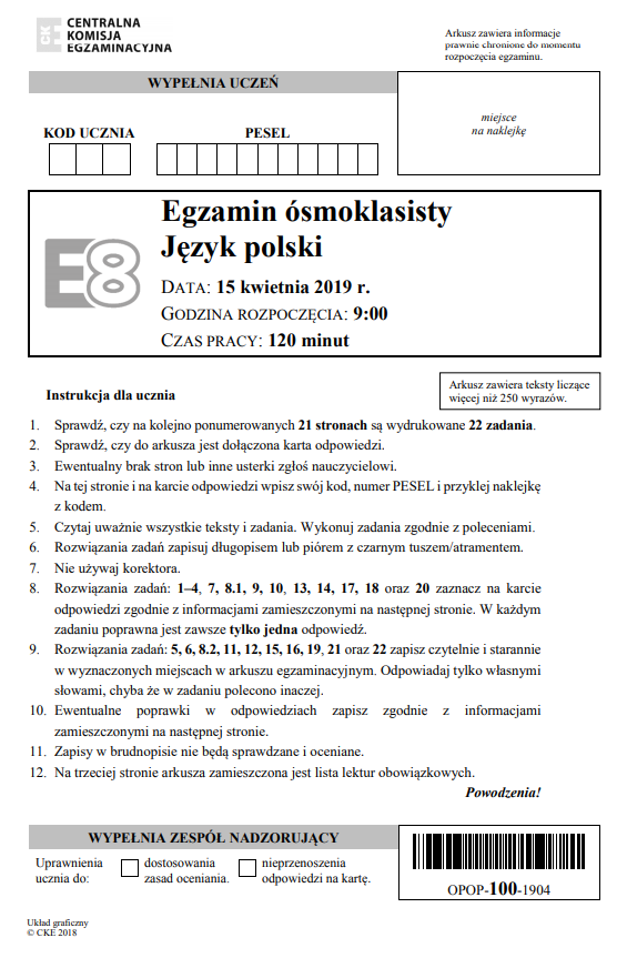 Ile Trwa Egzamin ósmoklasisty Język Polski Egzamin ósmoklasisty. Arkusze i odpowiedzi z języka polskiego